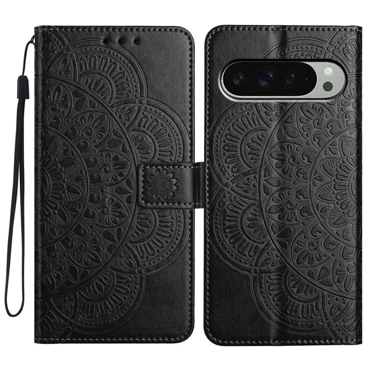 For Google Pixel 9 Pro  /  Pixel 9 Leather Case with Card Slots Mandala Pattern Phone Cover Stand