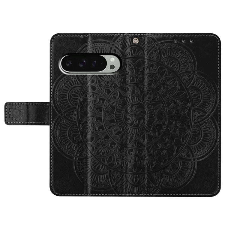 For Google Pixel 9 Pro  /  Pixel 9 Leather Case with Card Slots Mandala Pattern Phone Cover Stand
