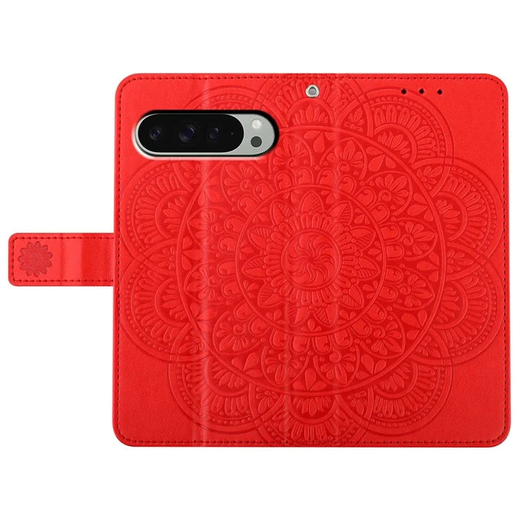 For Google Pixel 9 Pro  /  Pixel 9 Leather Case with Card Slots Mandala Pattern Phone Cover Stand
