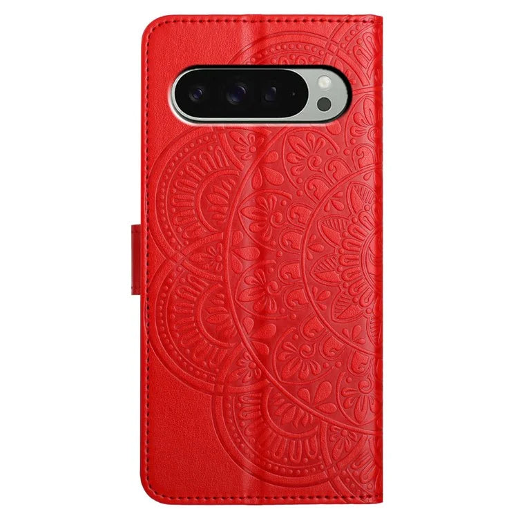 For Google Pixel 9 Pro  /  Pixel 9 Leather Case with Card Slots Mandala Pattern Phone Cover Stand