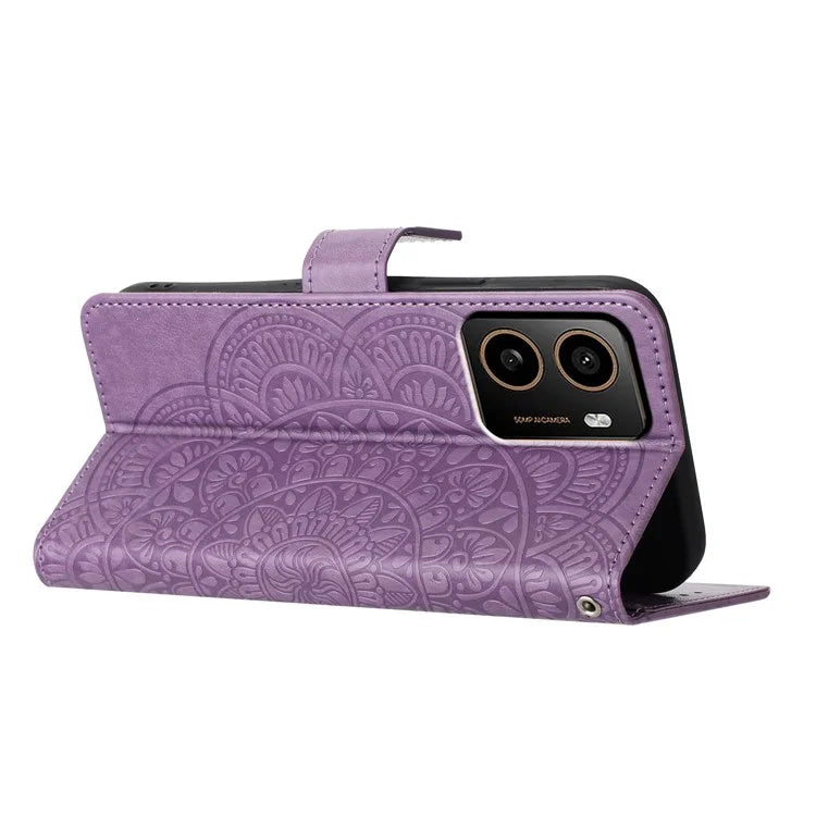 For HMD Pulse+ Leather Case with Card Slots Mandala Pattern Phone Cover Stand