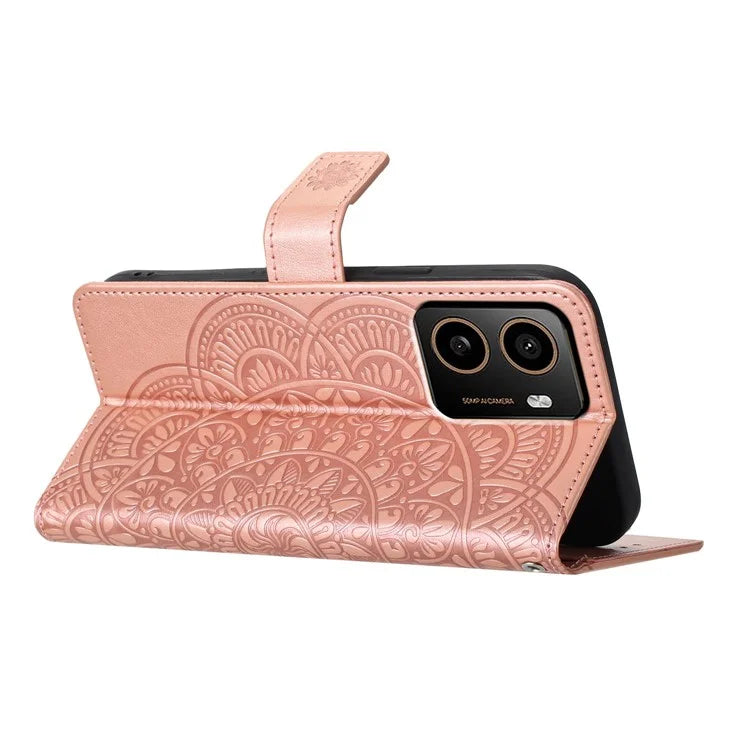 For HMD Pulse+ Leather Case with Card Slots Mandala Pattern Phone Cover Stand