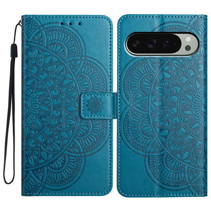 For Google Pixel 9 Pro XL Leather Case with Card Slots Mandala Pattern Phone Cover Stand