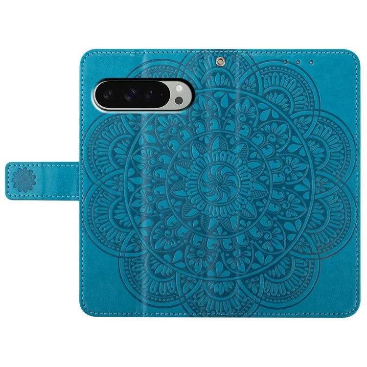 For Google Pixel 9 Pro XL Leather Case with Card Slots Mandala Pattern Phone Cover Stand