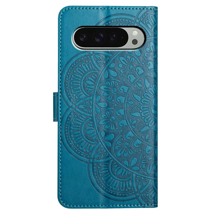 For Google Pixel 9 Pro XL Leather Case with Card Slots Mandala Pattern Phone Cover Stand