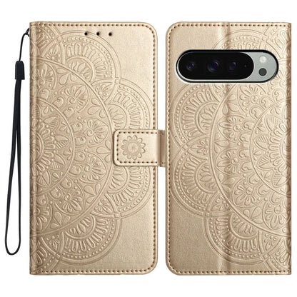 For Google Pixel 9 Pro XL Leather Case with Card Slots Mandala Pattern Phone Cover Stand