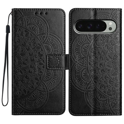 For Google Pixel 9 Pro XL Leather Case with Card Slots Mandala Pattern Phone Cover Stand