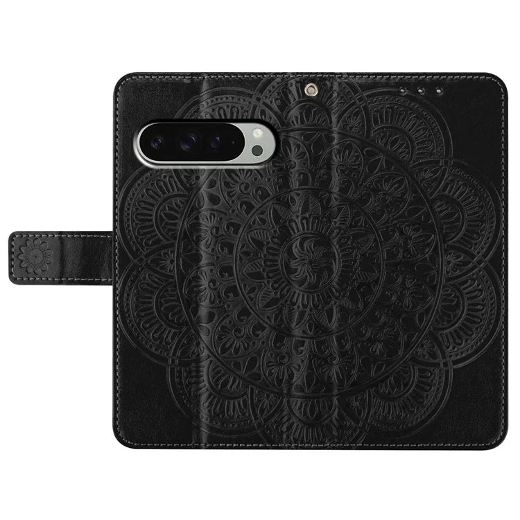 For Google Pixel 9 Pro XL Leather Case with Card Slots Mandala Pattern Phone Cover Stand