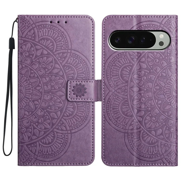 For Google Pixel 9 Pro XL Leather Case with Card Slots Mandala Pattern Phone Cover Stand