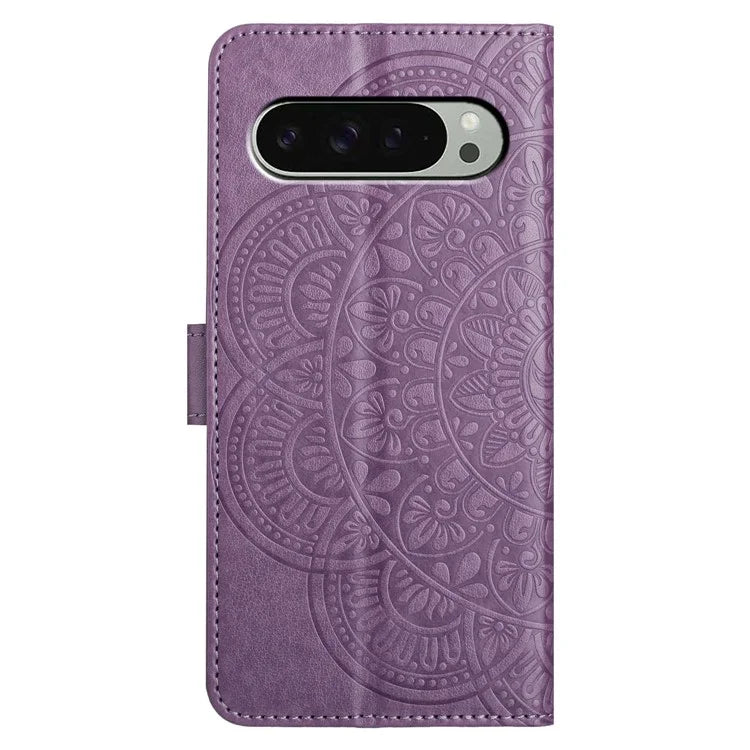 For Google Pixel 9 Pro XL Leather Case with Card Slots Mandala Pattern Phone Cover Stand
