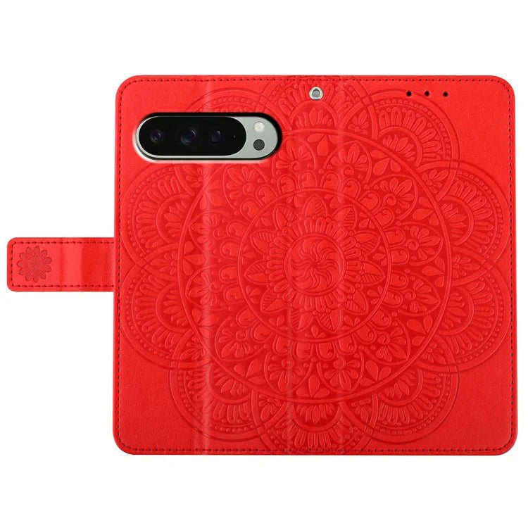 For Google Pixel 9 Pro XL Leather Case with Card Slots Mandala Pattern Phone Cover Stand
