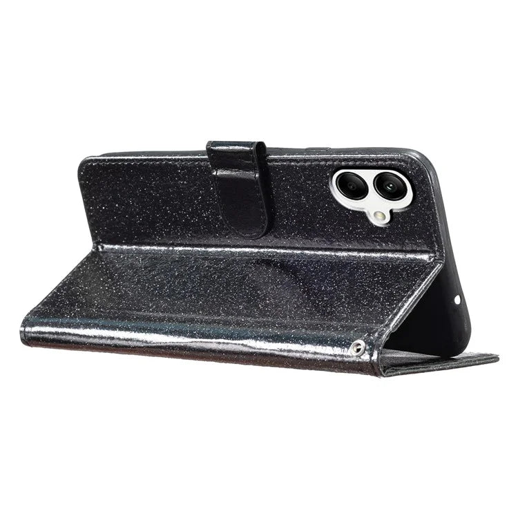 For Samsung Galaxy A06 Wallet Case Glitter Anti-Scratch Leather Phone Cover Stand