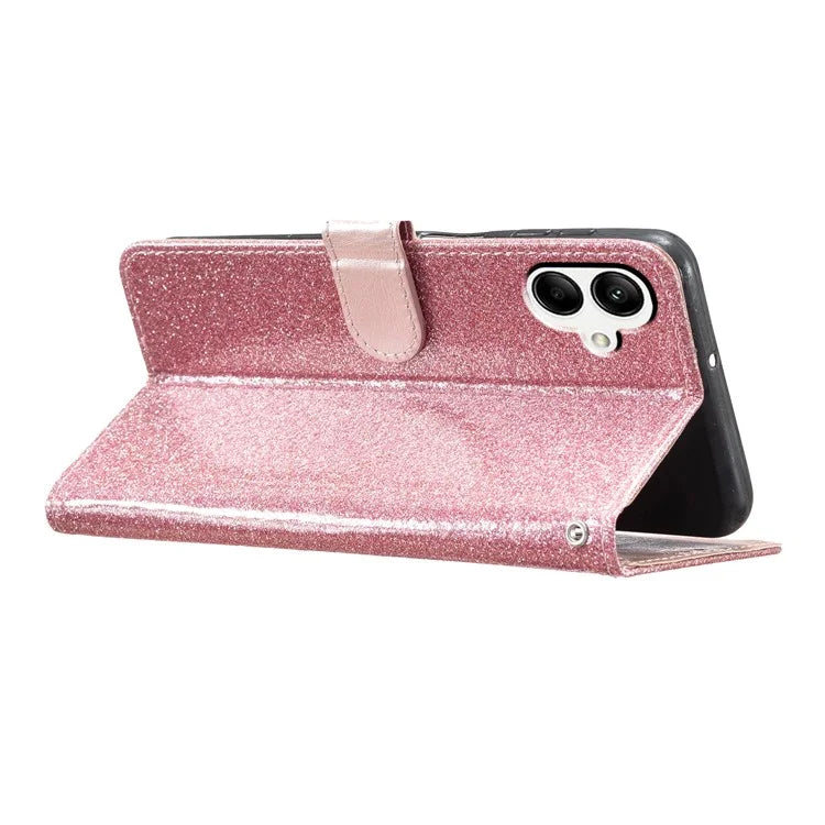 For Samsung Galaxy A06 Wallet Case Glitter Anti-Scratch Leather Phone Cover Stand