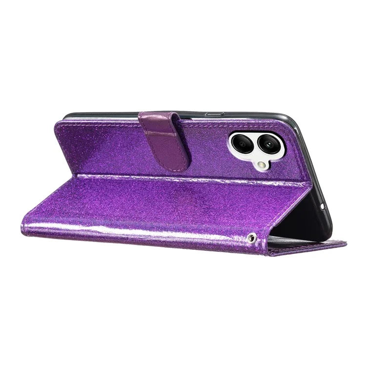 For Samsung Galaxy A06 Wallet Case Glitter Anti-Scratch Leather Phone Cover Stand