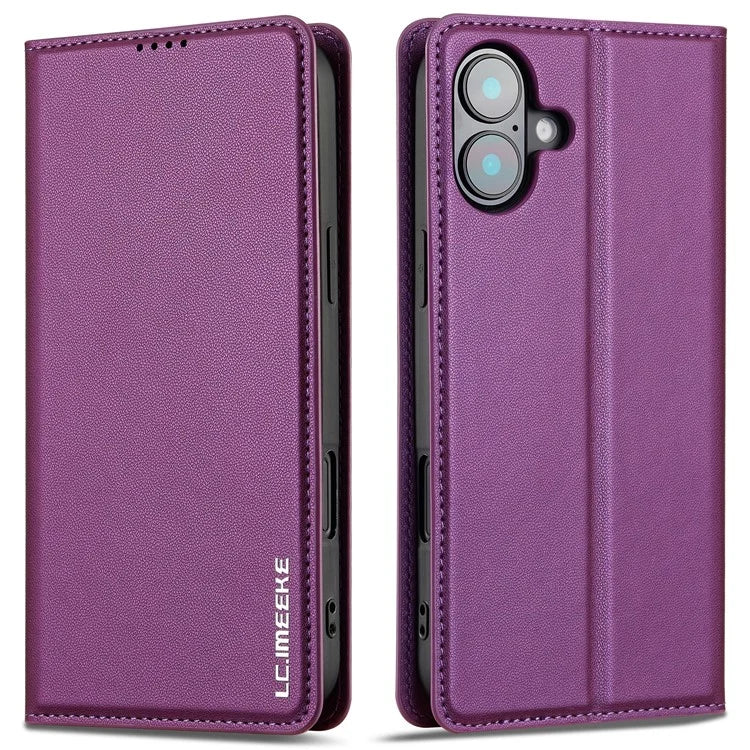 LC.IMEEKE L1 Series for iPhone 16 Case PU Leather Wallet Stand Protective Phone Cover