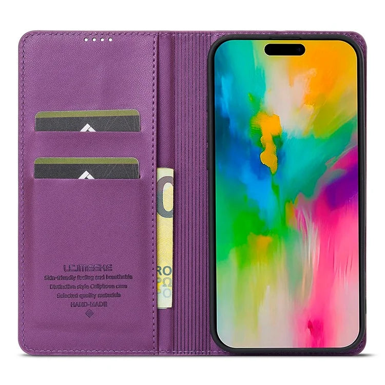 LC.IMEEKE L1 Series for iPhone 16 Case PU Leather Wallet Stand Protective Phone Cover