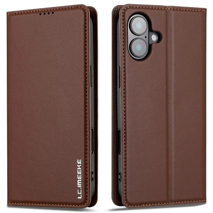 LC.IMEEKE L1 Series for iPhone 16 Case PU Leather Wallet Stand Protective Phone Cover