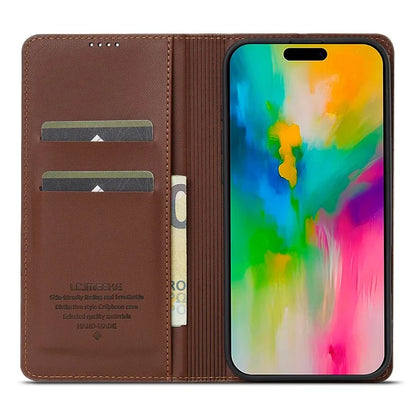 LC.IMEEKE L1 Series for iPhone 16 Case PU Leather Wallet Stand Protective Phone Cover