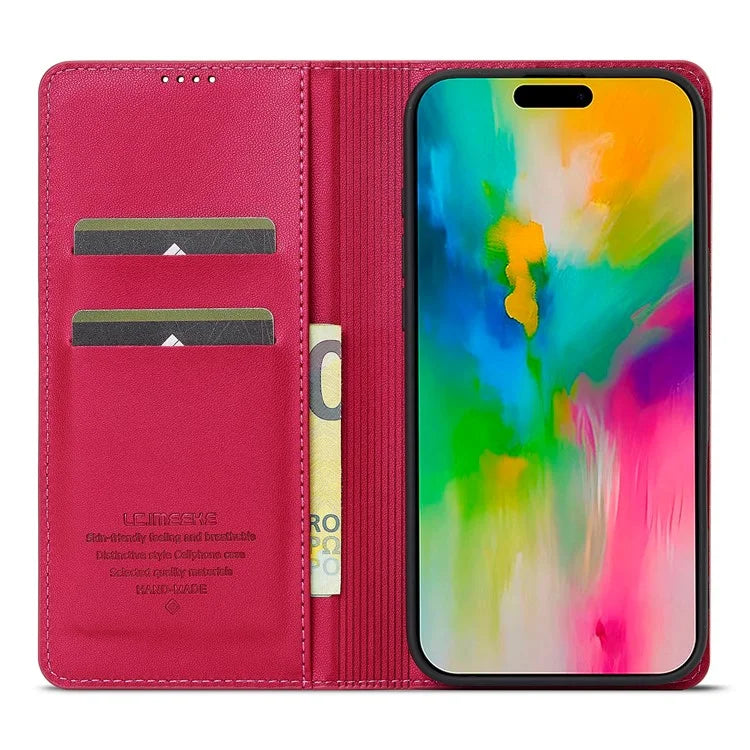LC.IMEEKE L1 Series for iPhone 16 Case PU Leather Wallet Stand Protective Phone Cover