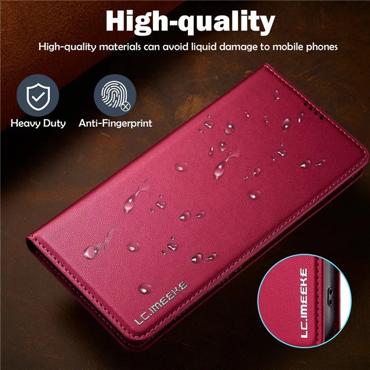 LC.IMEEKE L1 Series for iPhone 16 Case PU Leather Wallet Stand Protective Phone Cover