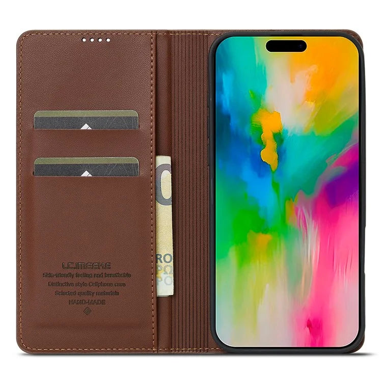LC.IMEEKE L1 Series for iPhone 16 Pro Case PU Leather Wallet Stand Protective Phone Cover
