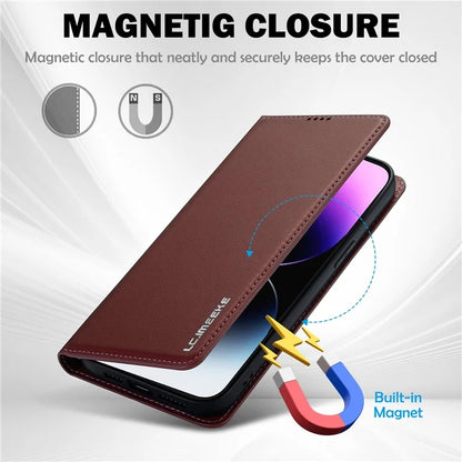 LC.IMEEKE L1 Series for iPhone 16 Pro Case PU Leather Wallet Stand Protective Phone Cover
