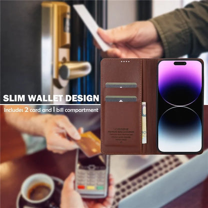 LC.IMEEKE L1 Series for iPhone 16 Pro Case PU Leather Wallet Stand Protective Phone Cover