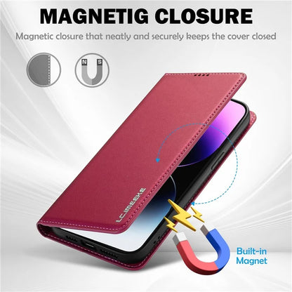 LC.IMEEKE L1 Series for iPhone 16 Pro Case PU Leather Wallet Stand Protective Phone Cover