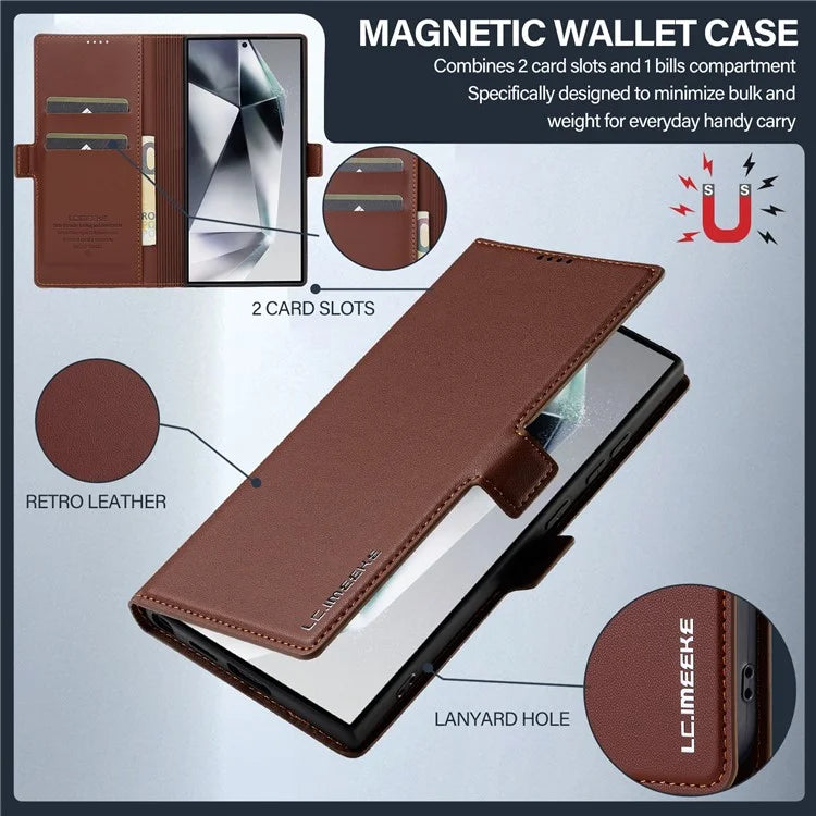 LC.IMEEKE L1 Series for Samsung Galaxy S24 Ultra Case PU Leather Wallet Stand Protective Phone Cover