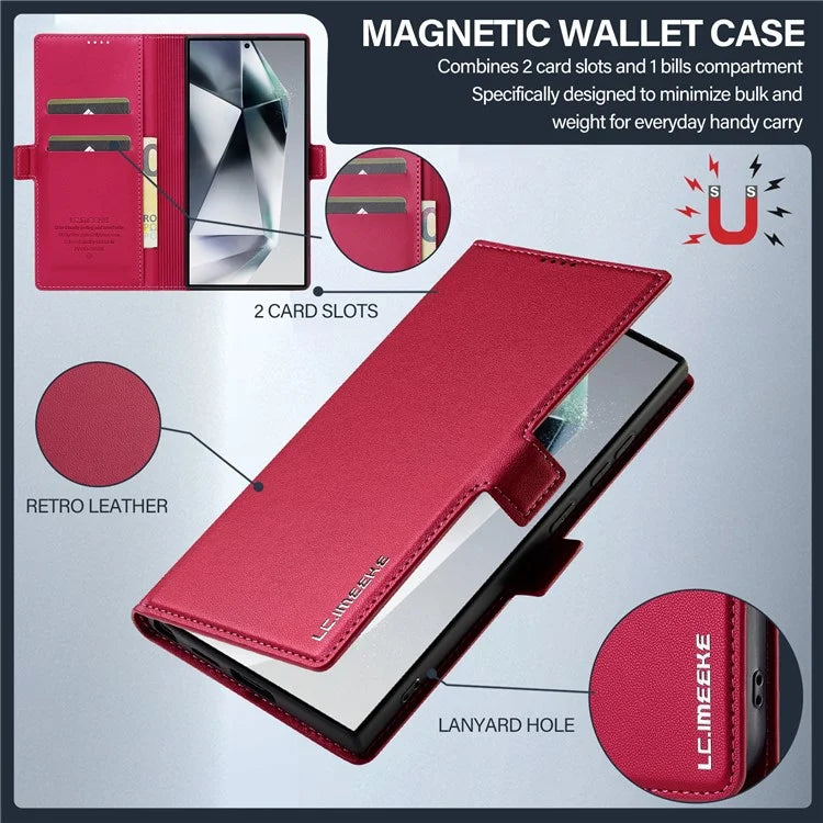LC.IMEEKE L1 Series for Samsung Galaxy S24 Ultra Case PU Leather Wallet Stand Protective Phone Cover