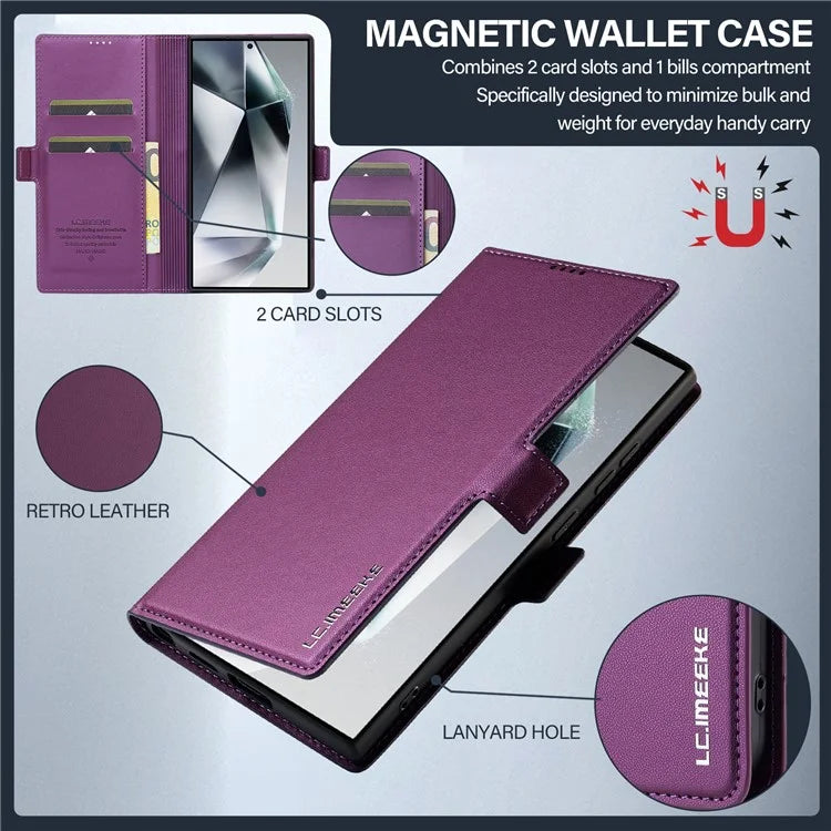LC.IMEEKE L1 Series for Samsung Galaxy S24 Ultra Case PU Leather Wallet Stand Protective Phone Cover