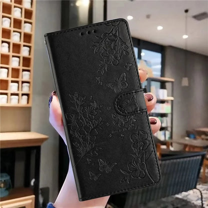 For Samsung Galaxy A06 Wallet Phone Case Butterfly Floral Imprint Leather Flip Cover