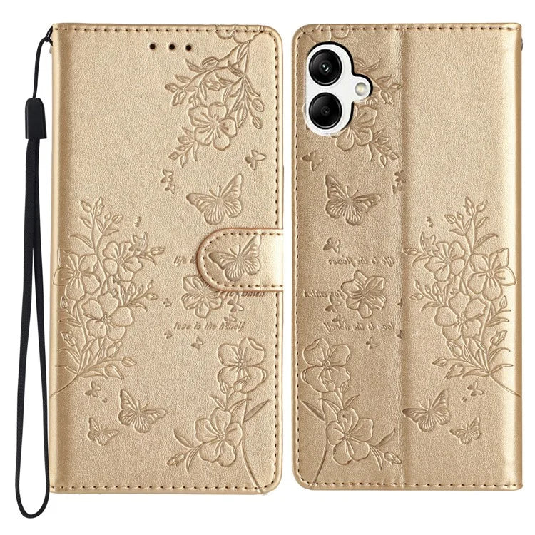 For Samsung Galaxy A06 Wallet Phone Case Butterfly Floral Imprint Leather Flip Cover