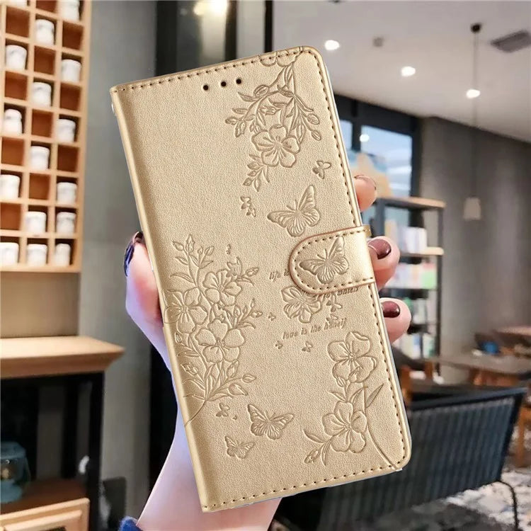 For Samsung Galaxy A06 Wallet Phone Case Butterfly Floral Imprint Leather Flip Cover