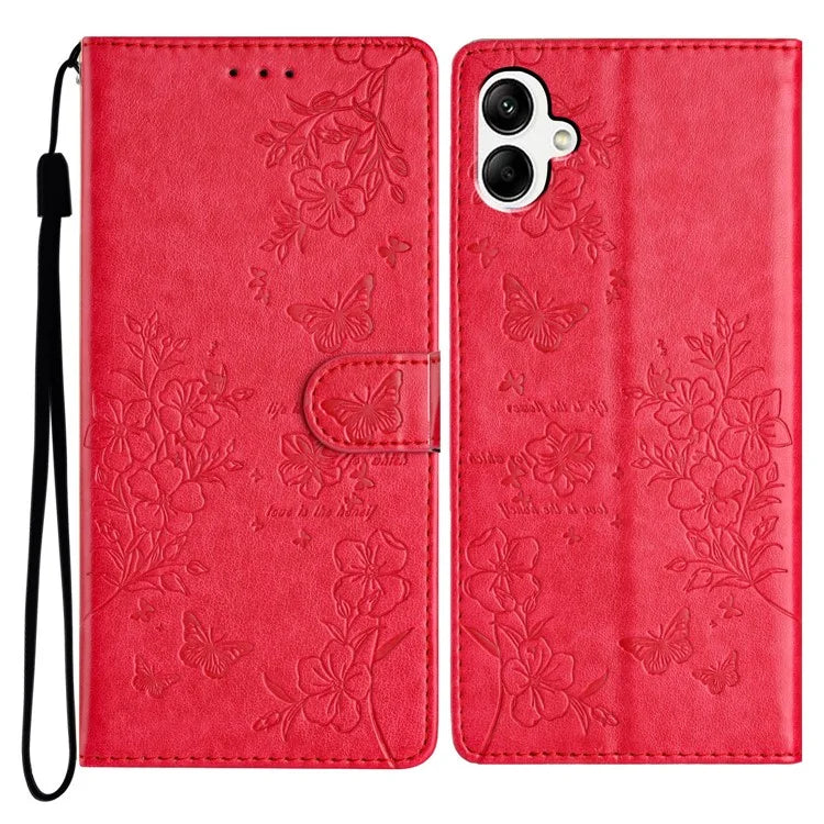 For Samsung Galaxy A06 Wallet Phone Case Butterfly Floral Imprint Leather Flip Cover