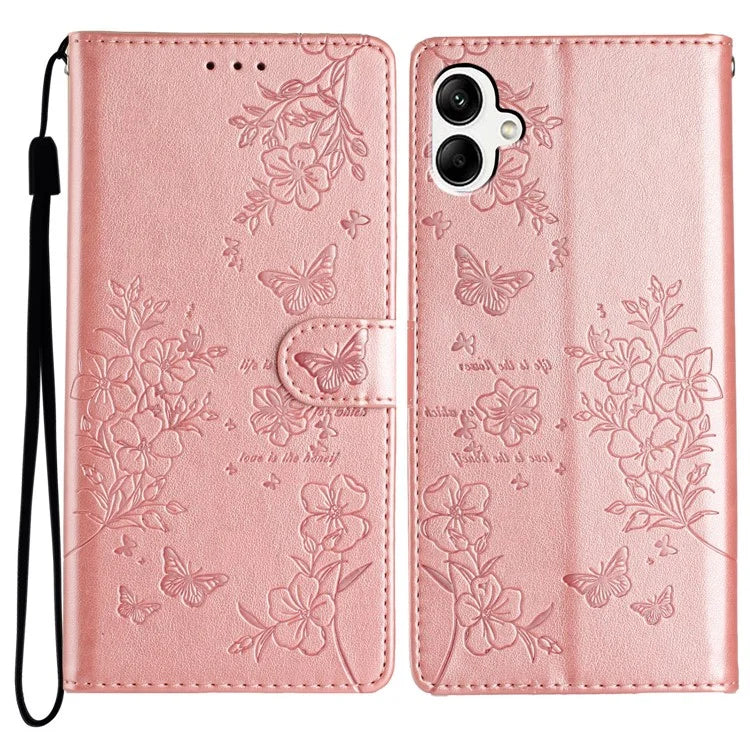 For Samsung Galaxy A06 Wallet Phone Case Butterfly Floral Imprint Leather Flip Cover