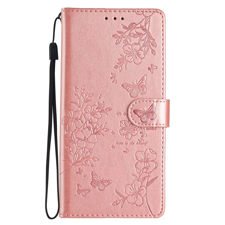 For Samsung Galaxy A06 Wallet Phone Case Butterfly Floral Imprint Leather Flip Cover