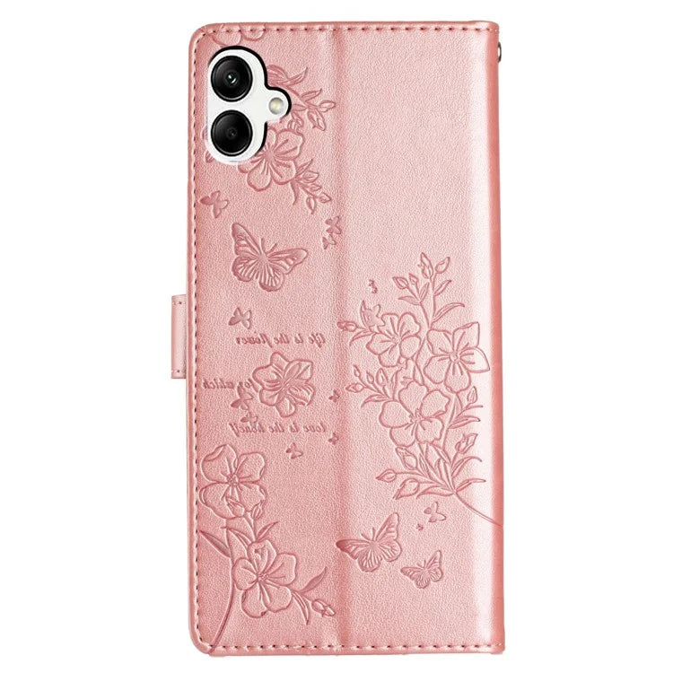 For Samsung Galaxy A06 Wallet Phone Case Butterfly Floral Imprint Leather Flip Cover