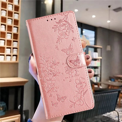 For Samsung Galaxy A06 Wallet Phone Case Butterfly Floral Imprint Leather Flip Cover