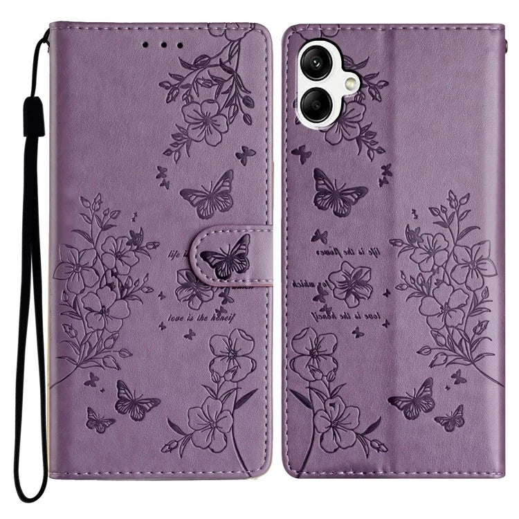 For Samsung Galaxy A06 Wallet Phone Case Butterfly Floral Imprint Leather Flip Cover