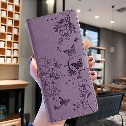 For Samsung Galaxy A06 Wallet Phone Case Butterfly Floral Imprint Leather Flip Cover