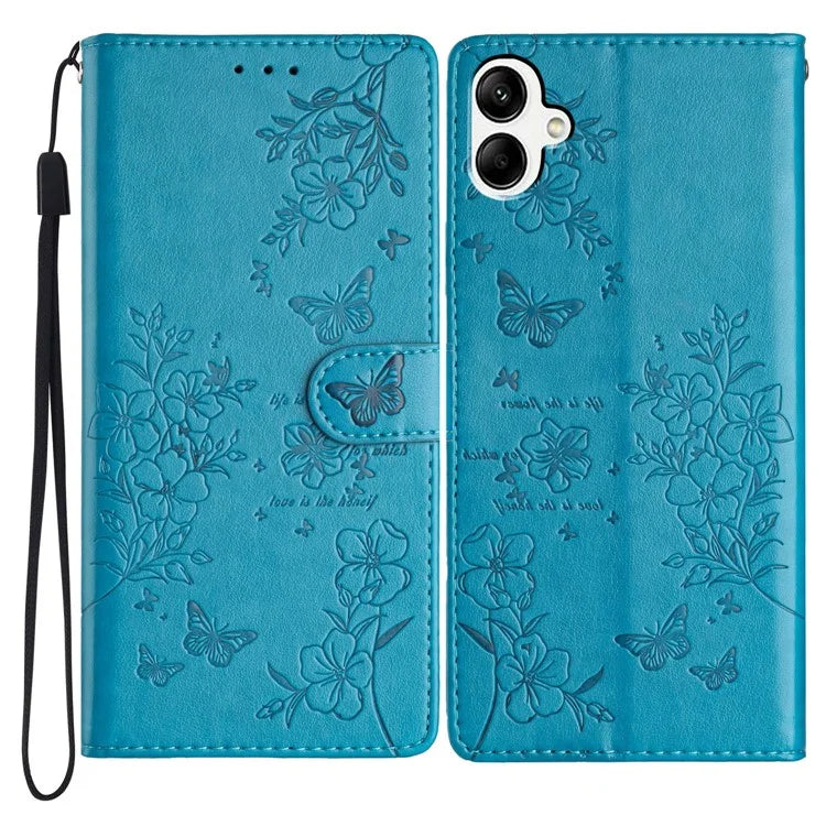 For Samsung Galaxy A06 Wallet Phone Case Butterfly Floral Imprint Leather Flip Cover