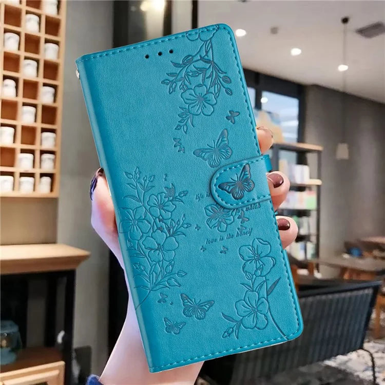 For Samsung Galaxy A06 Wallet Phone Case Butterfly Floral Imprint Leather Flip Cover
