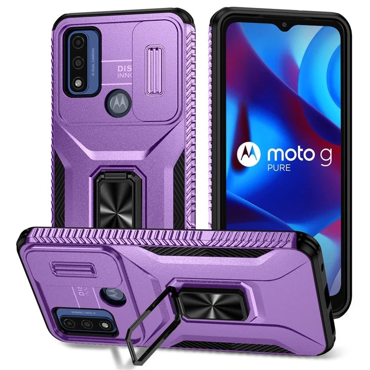 For Motorola Moto G Play (2023) 4G / Moto G Power (2022) / G Pure Case Camshield Kickstand TPU+PC Phone Cover
