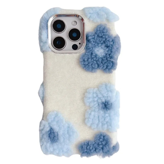 For iPhone 16 Pro Max Case Plush Flower TPU Soft Phone Cover