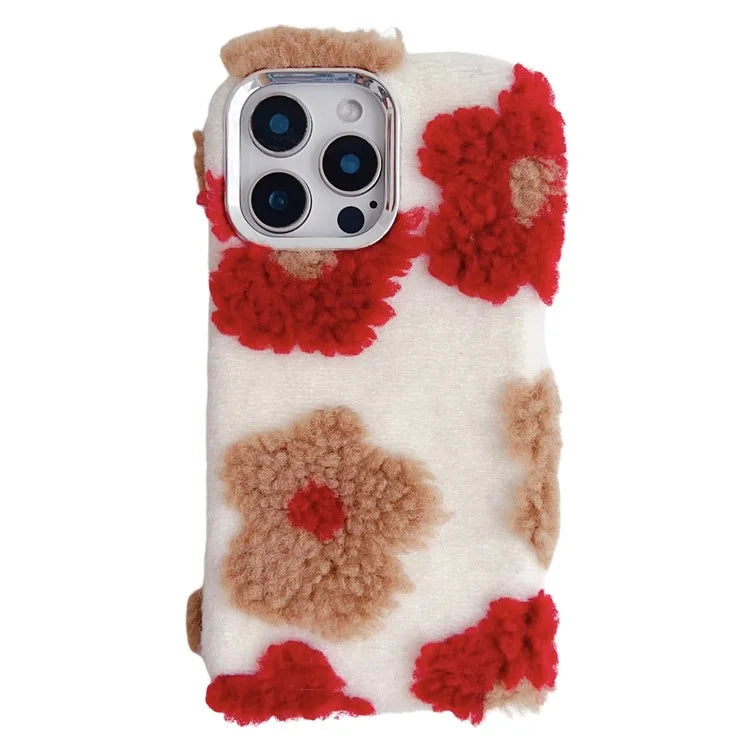 For iPhone 16 Pro Max Case Plush Flower TPU Soft Phone Cover