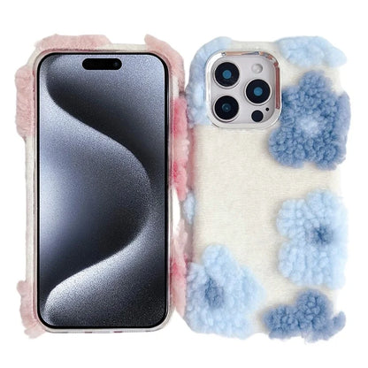 For iPhone 16 Pro Max Case Plush Flower TPU Soft Phone Cover