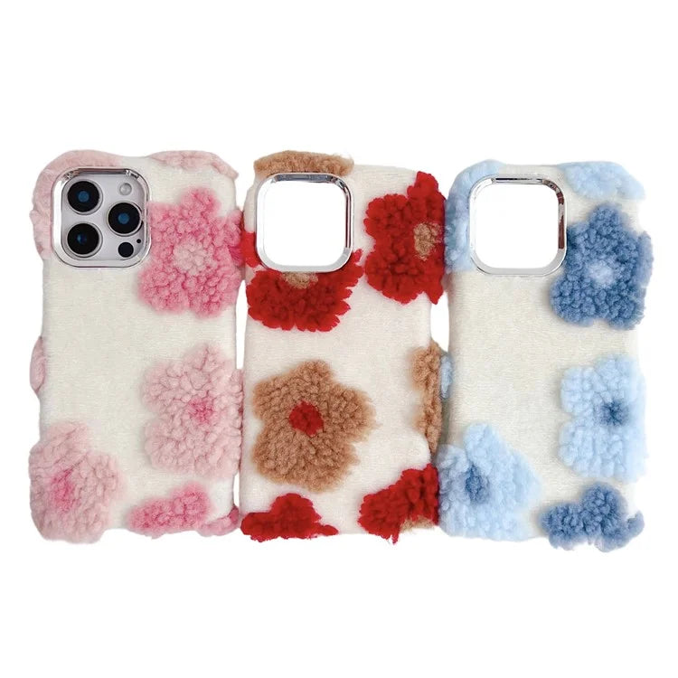 For iPhone 16 Pro Max Case Plush Flower TPU Soft Phone Cover