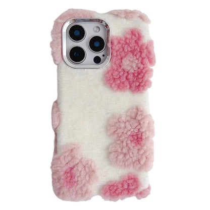 For iPhone 16 Pro Max Case Plush Flower TPU Soft Phone Cover
