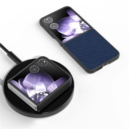 For Xiaomi Mix Flip 5G Case Carbon Fiber Texture PU+PC Phone Cover